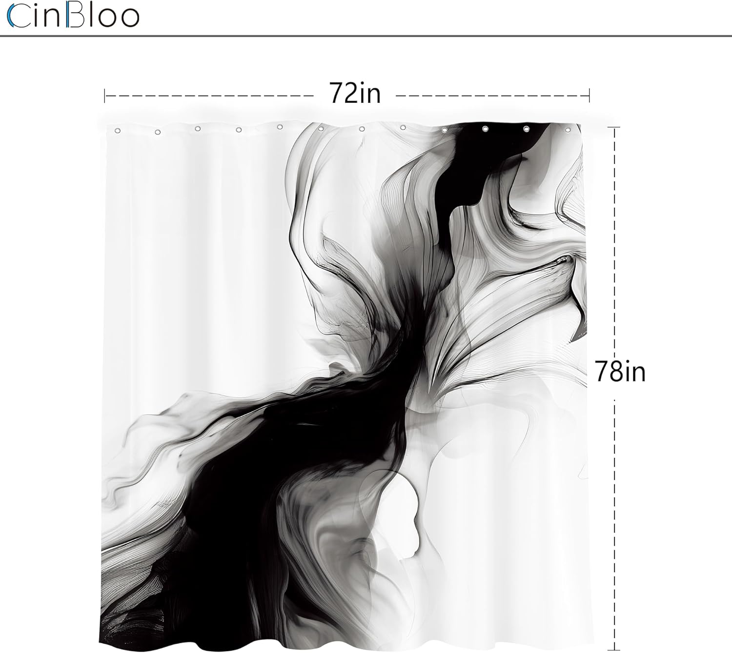 Cinbloo Black and White 72Wx78H Shower Curtain Abstract Modern Ombre Grey Minimalist Marble Elegant Ink Texture Neutral Simple Aesthetic Bathroom Curtain Set Man Bath Bathroom Accessories Decor