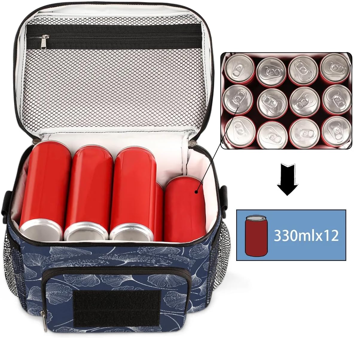 White Ginkgo Leaves Tactical Lunch Box for Men Insulated Lunch Bag Women Large Lunchbox Cooler Bag with Adjustable Shoulder Strap Leakproof Lunch Totes Bag for Work Park Picnic