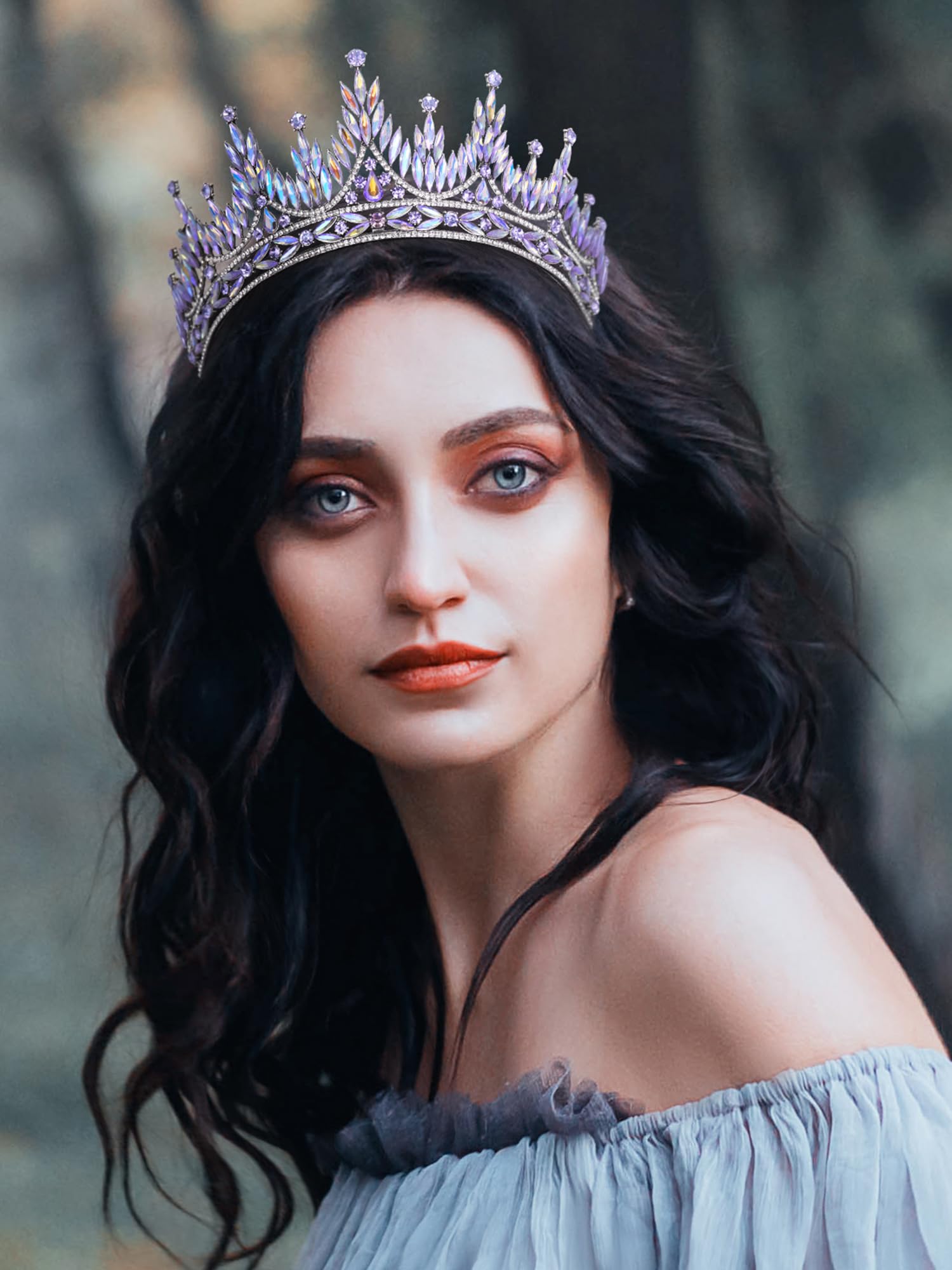 SWEETV Tiaras and Crowns for Women, Wedding Tiara for Bride, Rhinestone Queen Crown, Crystal Costume Hair Accessories for Birthday Prom Quinceanera Celebration: Purple Aurora Borealis