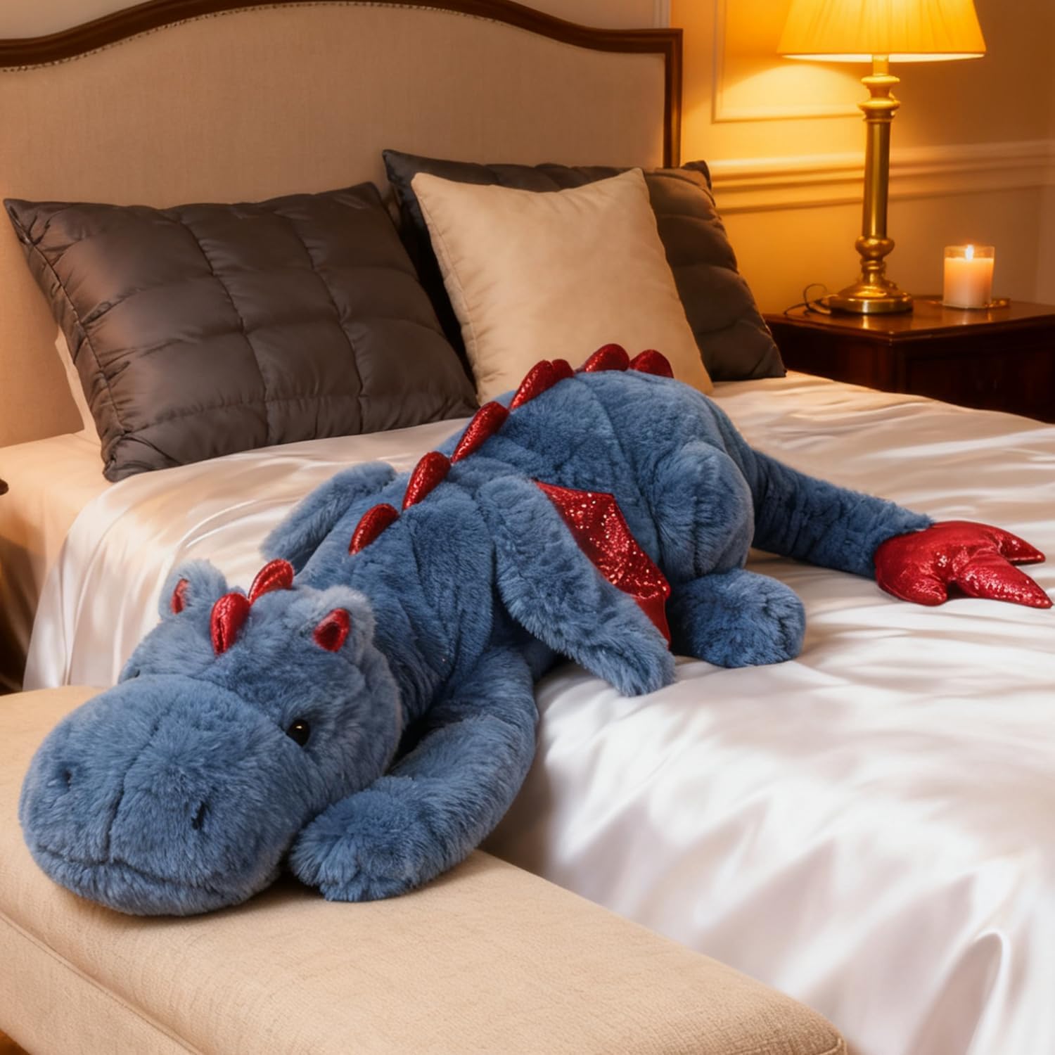 ARELUX - Peluche Gigante de 50 Pulgadas, 3 Libras, dragón Azul Grande, de Animales de Peluche, Lindo Juguete de Peluche, Mullido, Jumbo de Dinosaurio, con alas, Suave Peluches de pterosaurio para