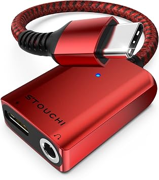 Stouchi USB C to 3.5mm Headphone and Charger Adapter, 2 in 1 USB-C to Aux Audio Jack with 30W Safe Fast Charging Hi-res DAC Compatible with iPhone 17 16 15, Galaxy S25/S24/S23/S22/S21, Pixel 6/5 Red
