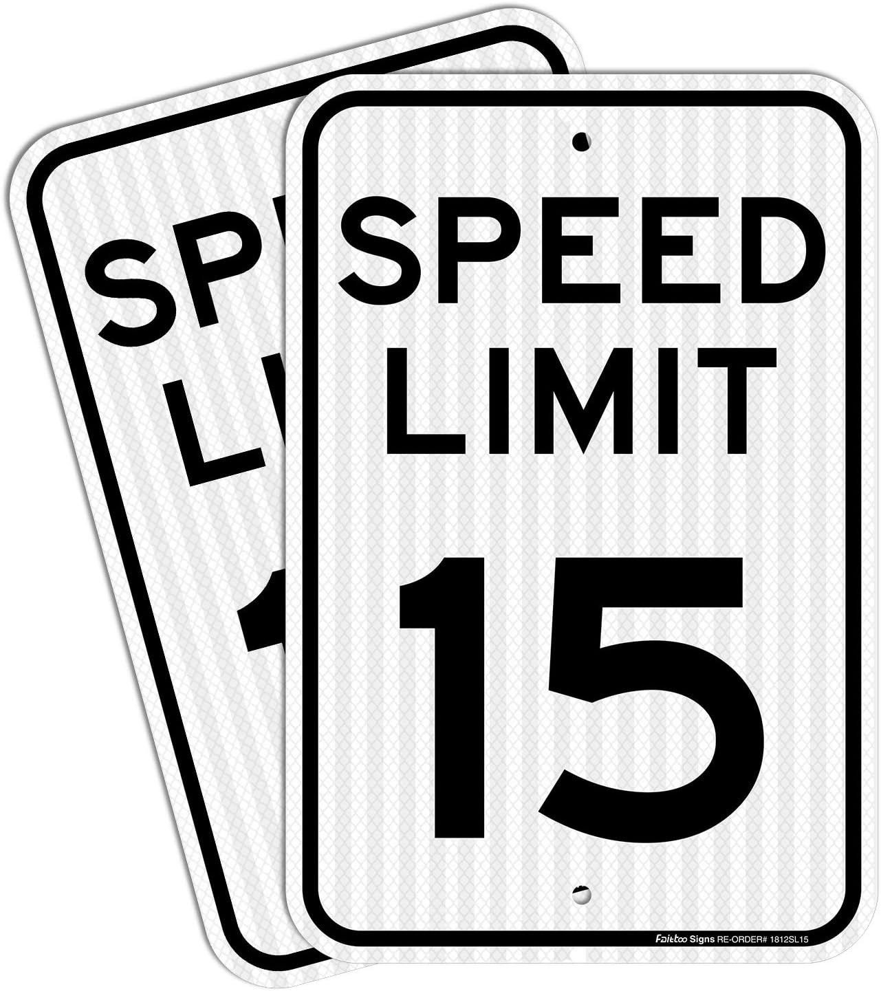 (2 pack) Speed Limit 15 MPH Sign, 18 x 12 Inches Engineer Grade Reflective Sheeting, Rust Free Aluminum, Weather Resistant, Waterproof, Easy to Mount