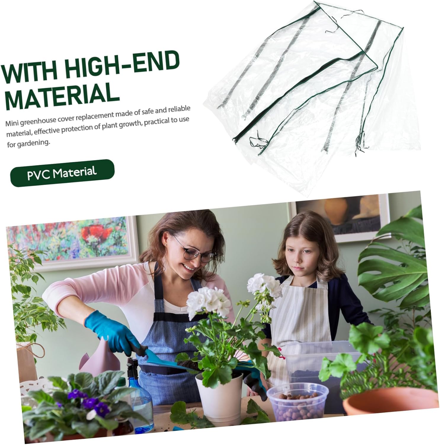 Mini Greenhouse Cover Roll-Up Zipper Door PVC Protective Replacement for Indoor/Outdoor Gardening Rainproof Cold Frost Protection for Plants