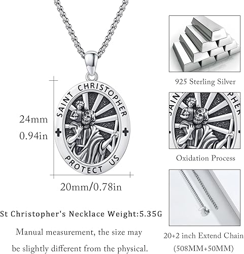 Miniatura 2 de Collar con colgante de plata de ley 925 con medalla de San Patrón, joyería religiosa para hombres y mujeres, con cadena de acero inoxidable 316L y