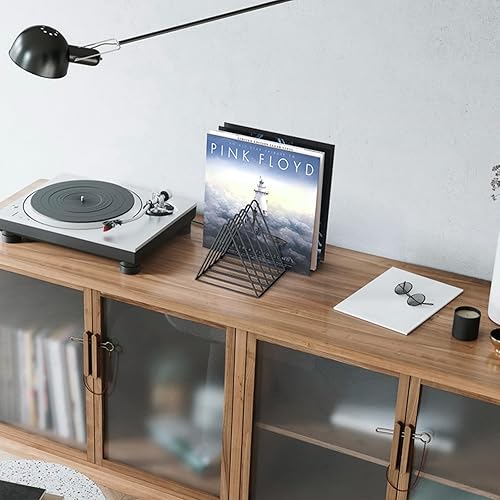 Miniatura 8 de Udreamer Almacenamiento de discos de vinilo de 9 ranuras,Revistero de metal de escritorio,Soporte de disco de vinilo triangular,Negro
