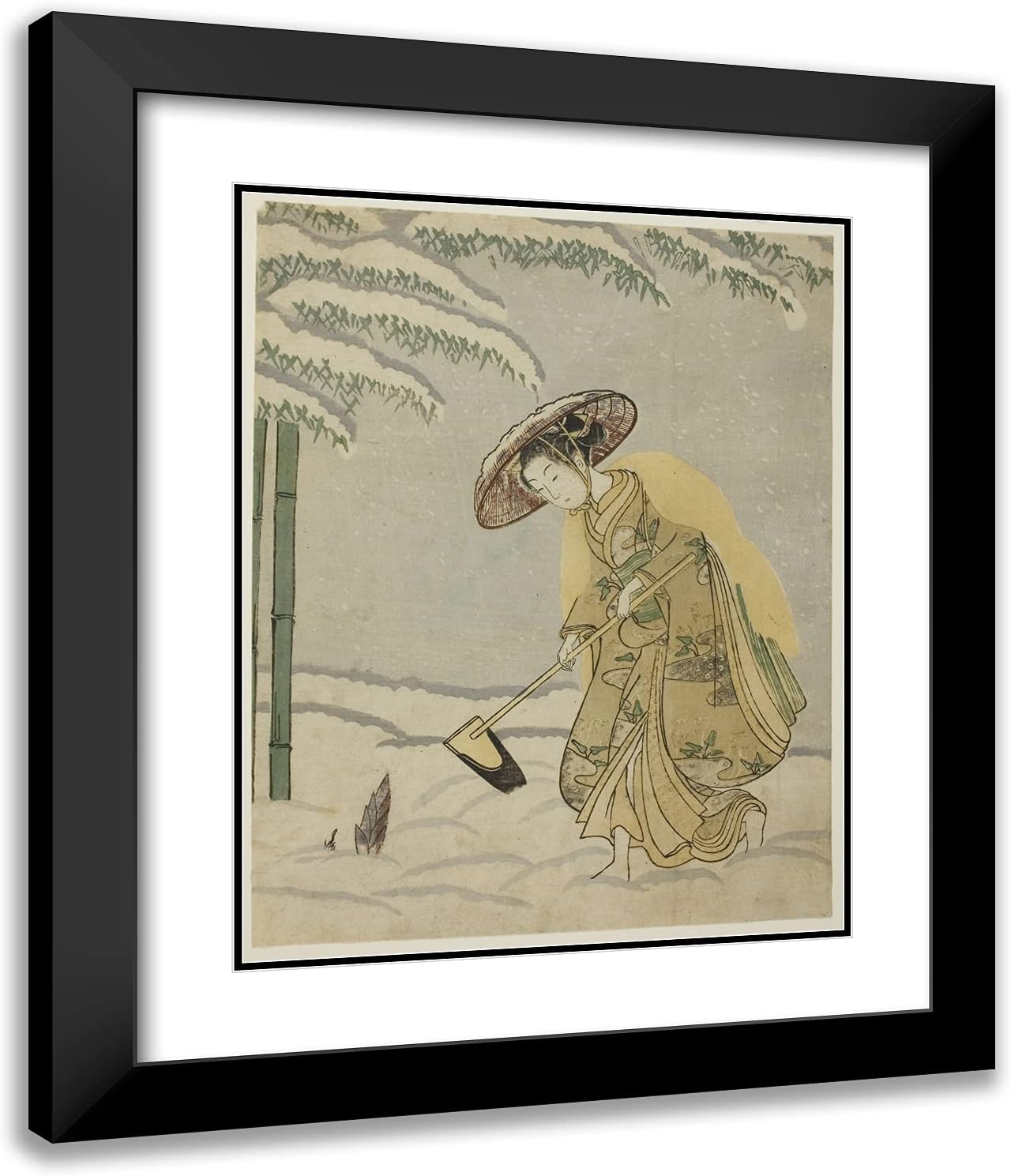 ArtDirect Suzuki Harunobu 20x24 Black Modern Framed and Double Matted Art Print Titled Gathering Bamboo Shoots