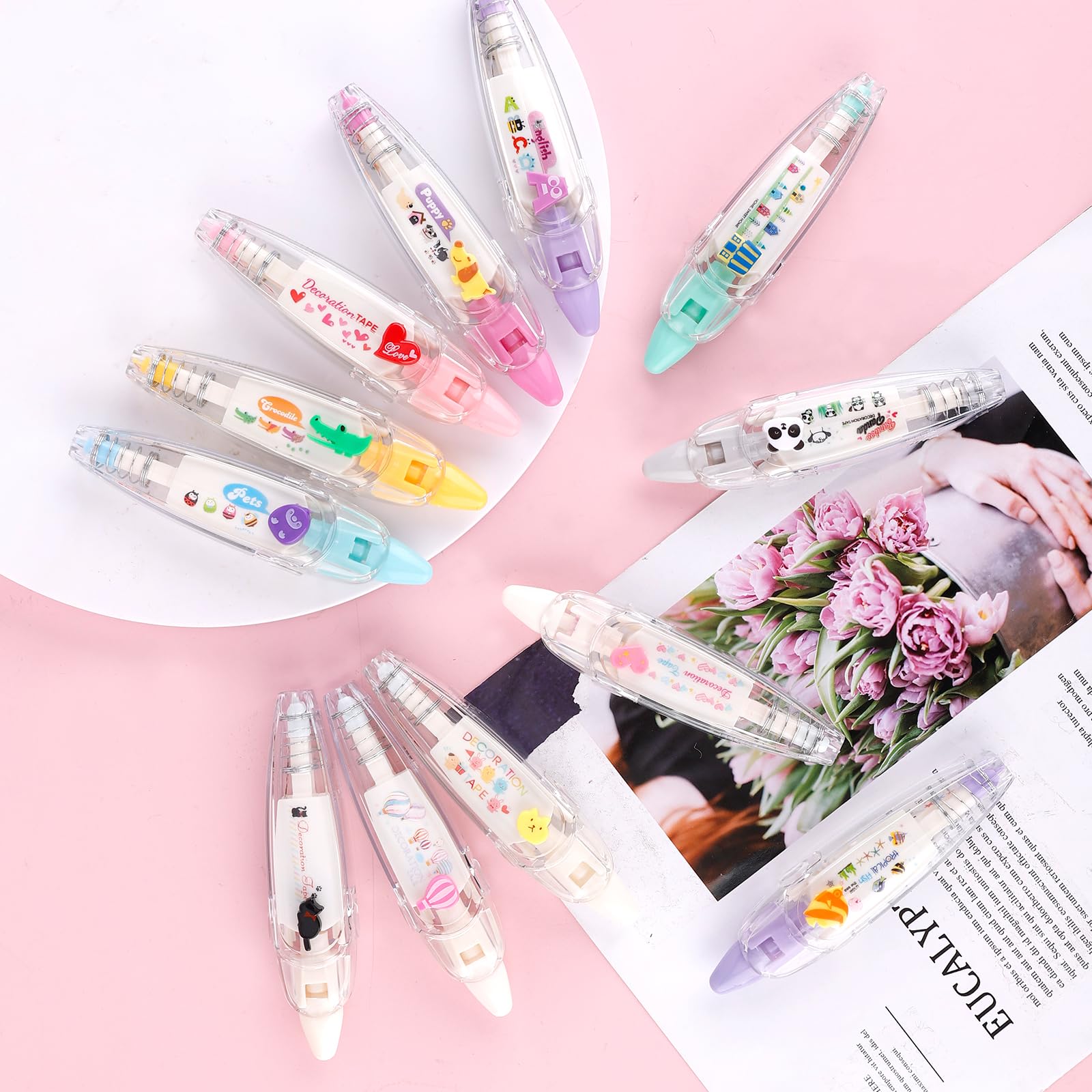 NQEUEPN 12 Stylos Ruban Décoratifs Animaux Mignons – Correcteur Adhésif Bricolage Enfants