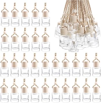 50 Pack Hanging Car Air Freshener Diffuser Bottles Empty Essential Oils Diffuser Bottles Glass Perfume Bottles Pendant Fragrance Aromatherapy Diffuser Bottle For Auto Interior Ornament Decor