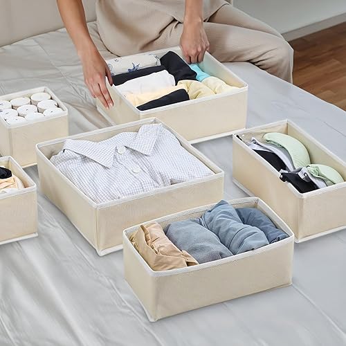 Miniatura 8 de Juego de 12 organizadores de cajones de lino, contenedores plegables de tela para ropa de bebé, pañales, calcetines, sujetadores y más (beige, 3