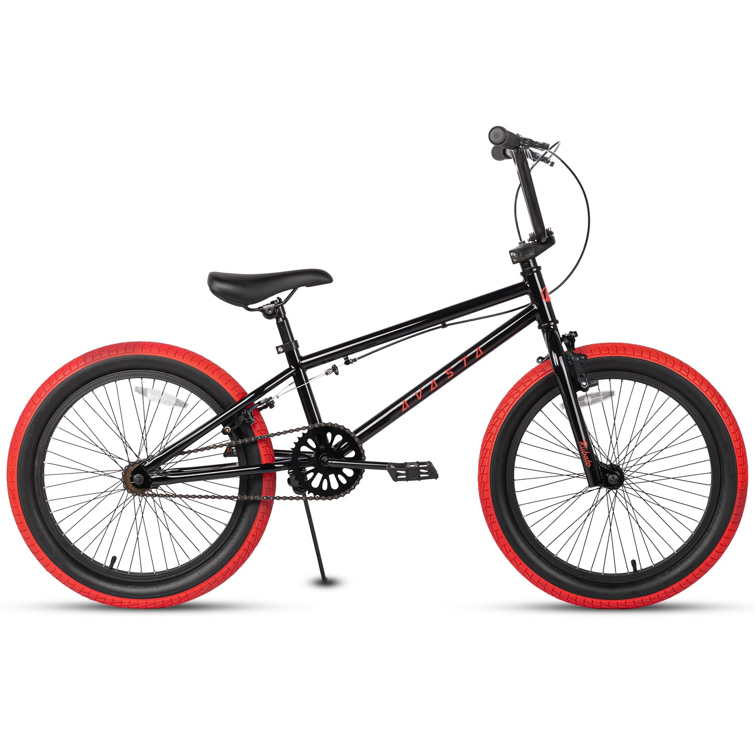 AVASTA AVASTABicicleta BMX Freestyle Infantil de 18 Pulgadas para niños de 5 6 7 8 años, niñas y Principiantes, Negra con neumáticos Rojos