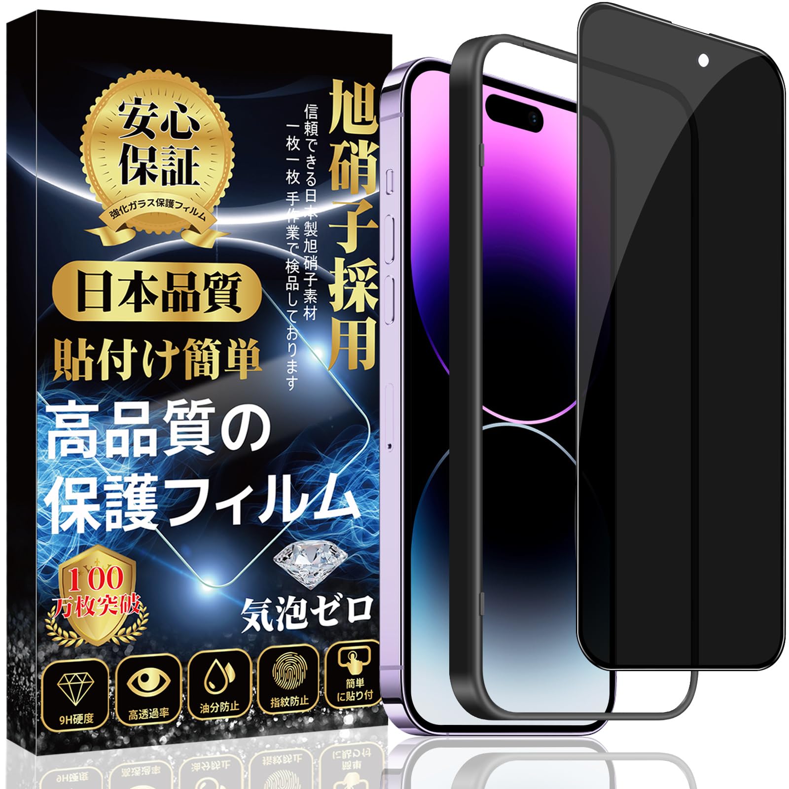 対応 iPhone 14pro ガラスフィルム 【覗き見防止】 iPhone 14pro 保護フィルム 強化ガラス 【貼り付け簡単 指紋防止 気泡防止 飛散防止】 アイフォン 14pro 強化ガラスフィルム (1枚)