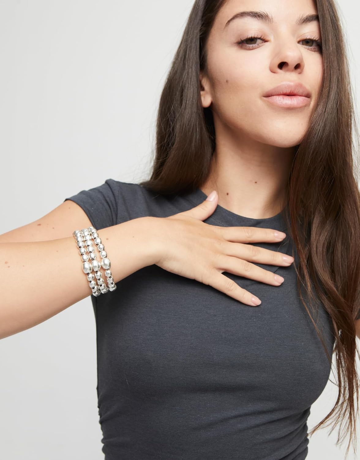 Uno de 50 Three-Strand Beaded Bracelet, SER INTREPIDA, 7"