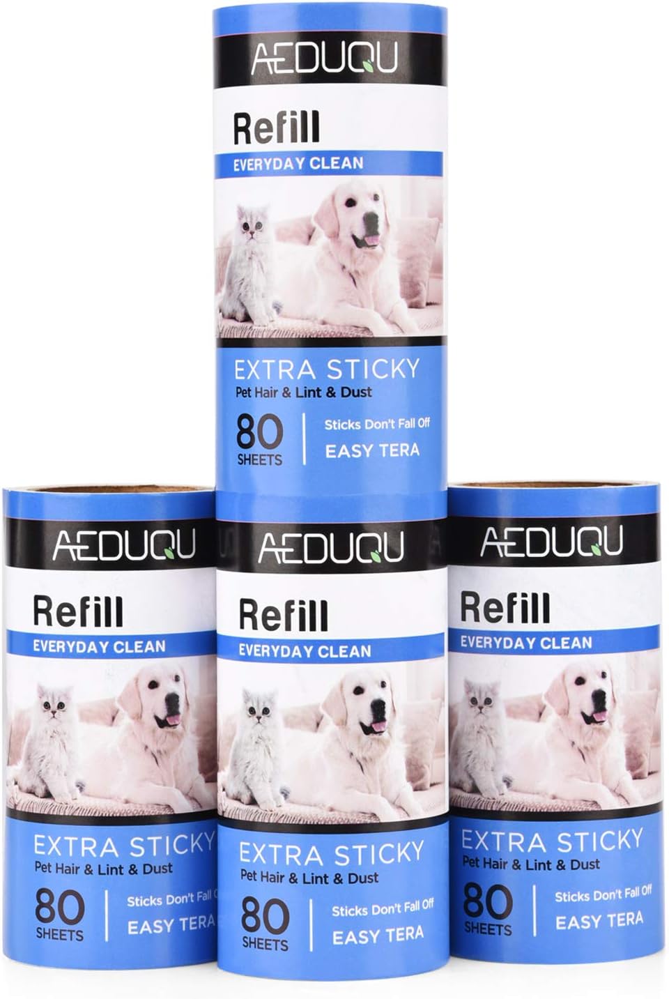 Lint Roller Refill,Extra Sticky Lint Roller Refills Only,320 Sheets Total, for Evercare Standard-Size Handle and Fits Most Standard Size Lint Roller Handle,Works Great On Pet Hair (Pack of 4)