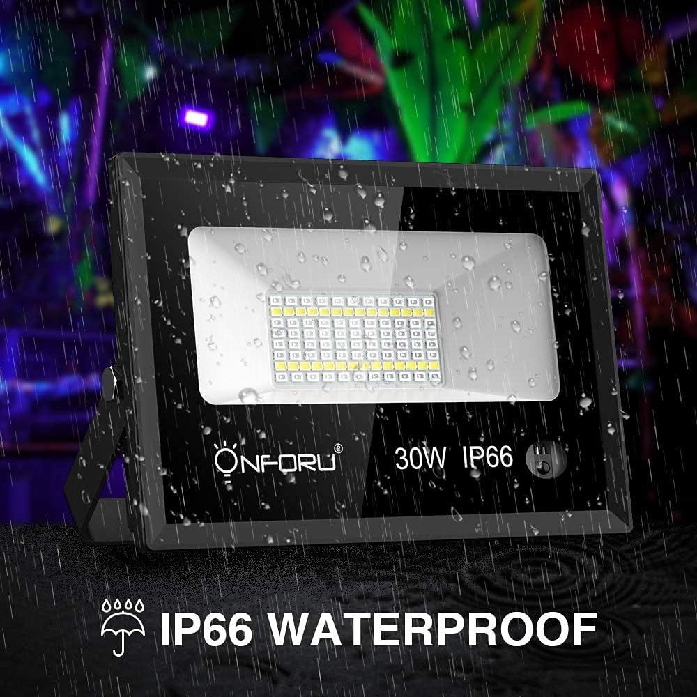 Onforu 2 Pack 30W LED Black Light with Daylight, Black Light Flood Light with Remote, Timing, IP66 Waterproof Outdoor Blacklight for Glow in The Dark, Dance Party, Stage, Fluorescent Poster, Garden