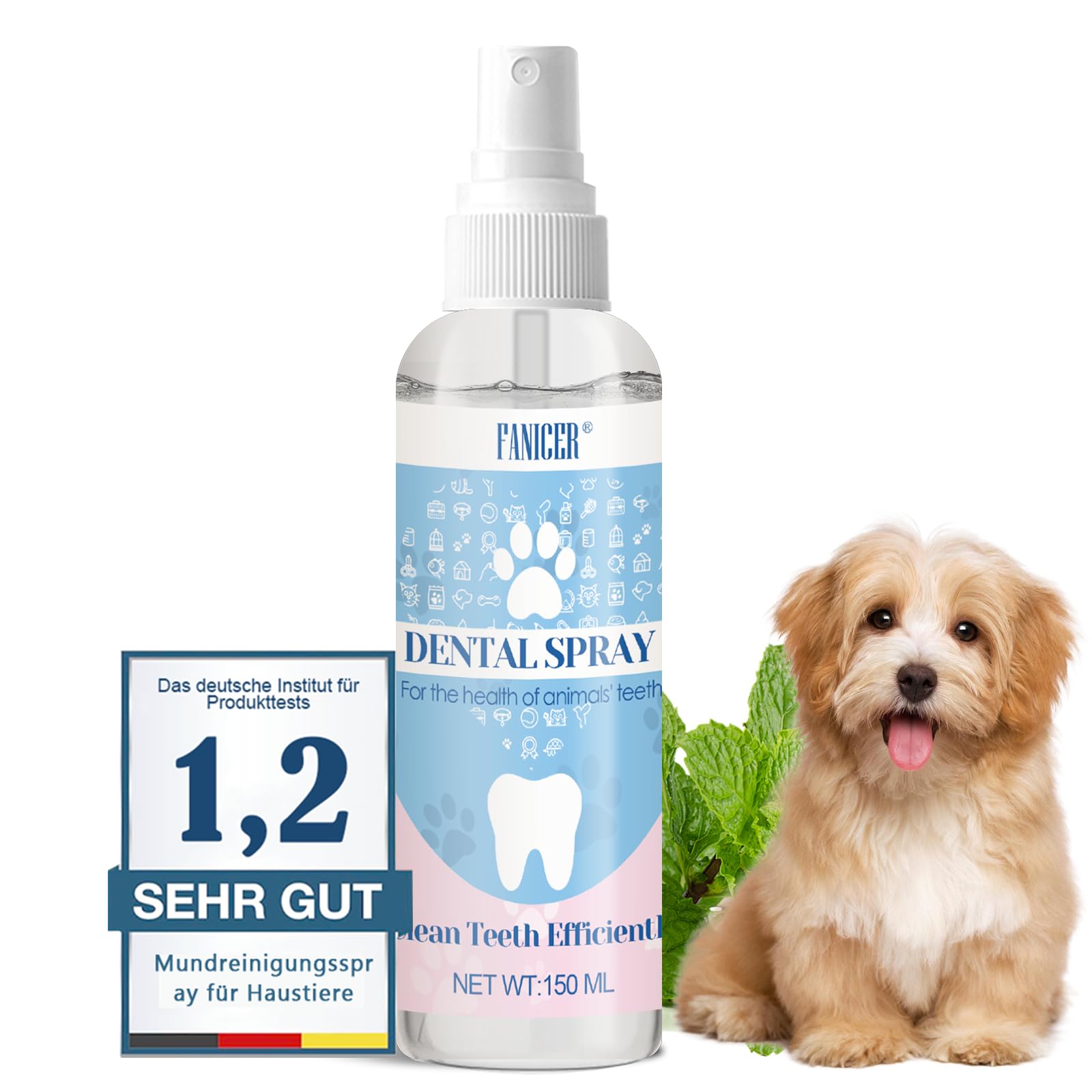 Spray Dental para Perros y Gatos, Anti-Sarro y Refrescante, Controla la Placa, Para una limpieza dental eficaz, Higiene Oral Natural, Elimina Mal Aliento, 150 ml
