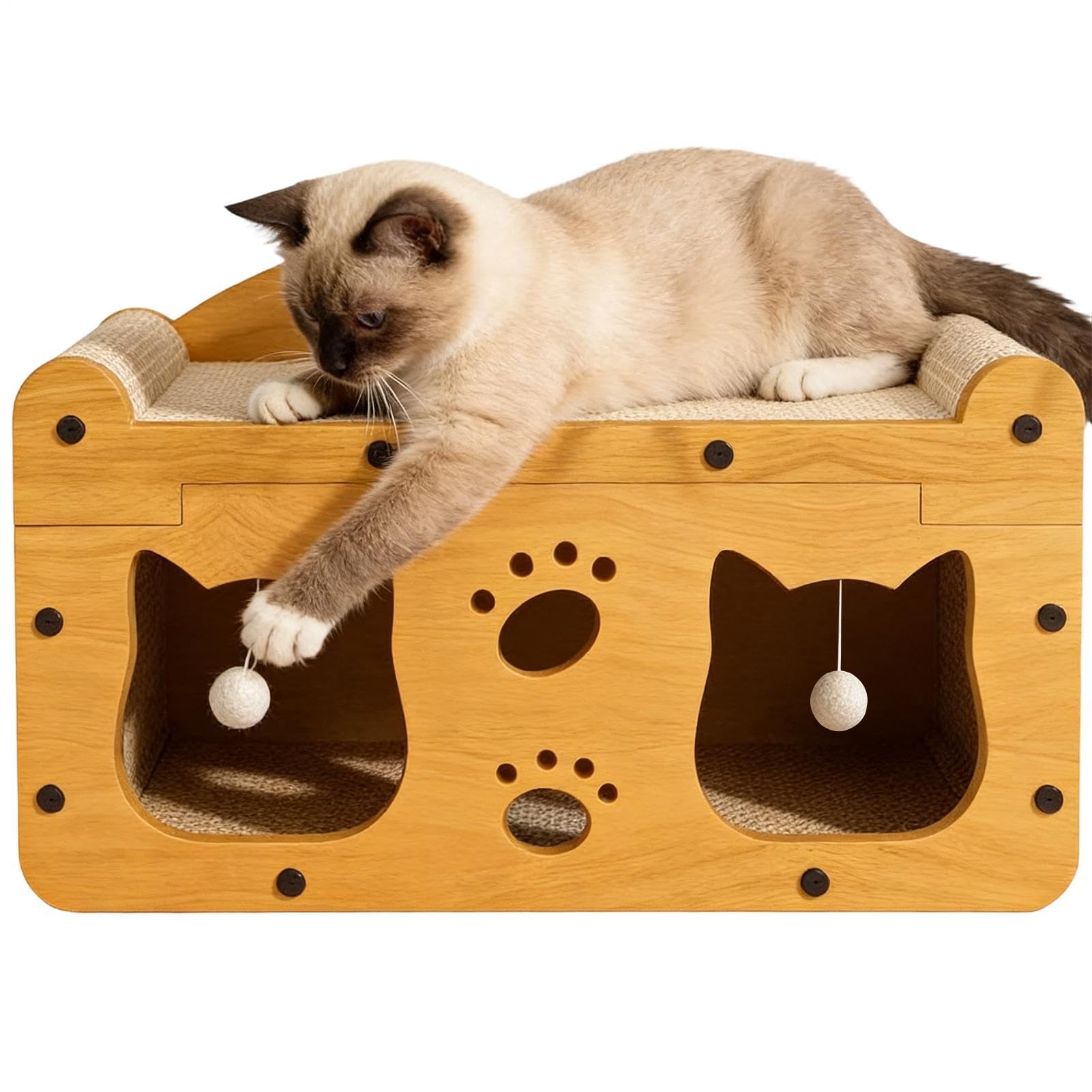 Genérico Casa de Cartón para Gatos | Sofá Multifuncional Antideslizante Interactivo con Pelota | Tablero Rascador para Gatos | para Disfrutar en Familia en Interior, Exterior, Salón o Viajes