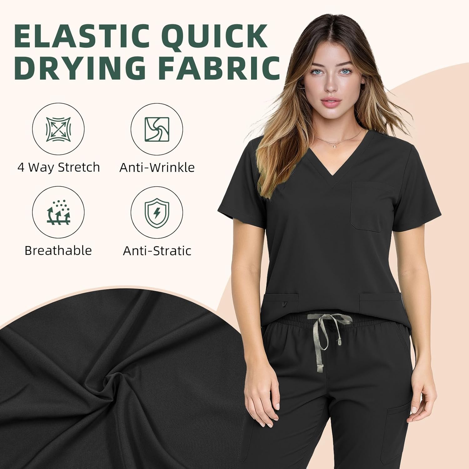 Scrubs Set for Women - V-Neck Top and Cargo Pants Medical Uniform Scrub - Image 3