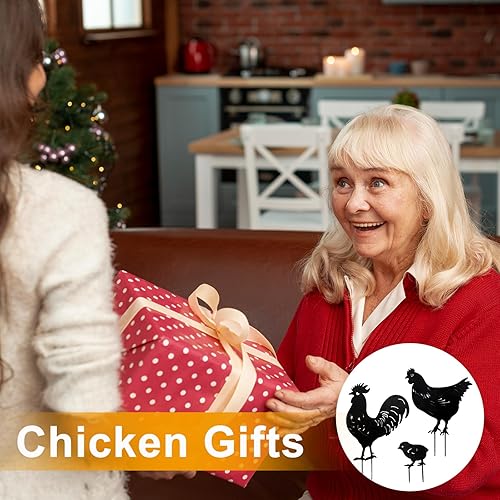 Miniatura 2 de TT & MM Decoración de metal de pollo para patio, 3 piezas, decoración de gallo, estacas de jardín, regalos de pollo de jardinería para