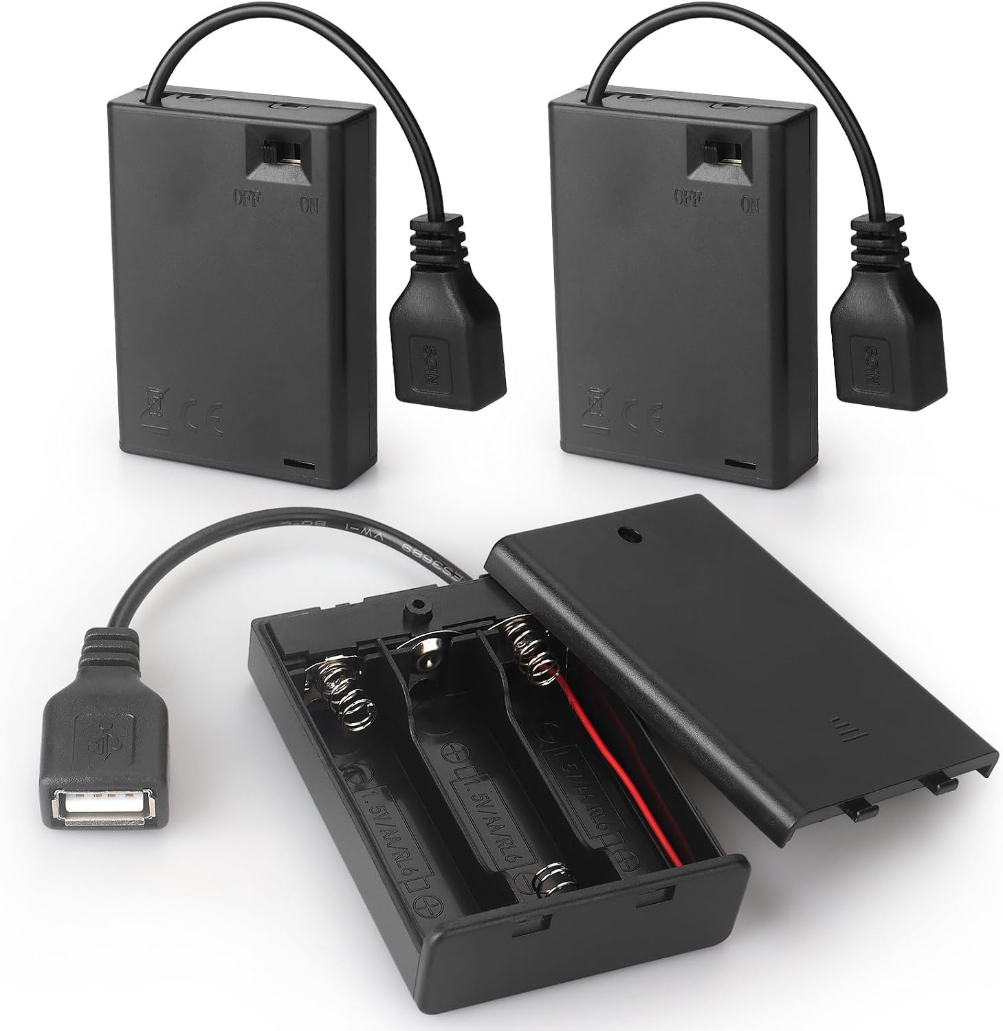 VWEICYY 3 PCS 3AA Battery Holder with Switch, USB Output 4.5V Battery Case