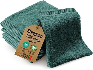 SLEEPZEN - Lot Gant de Toilette Coton Bio (Lot de 6 - Vert Teal) Certifié GOTS - 500 g/m² Certifié Oeko-Tex - Gants de Toilette Ultra-Absorbant - Extra Doux - Fabriqué au Portugal