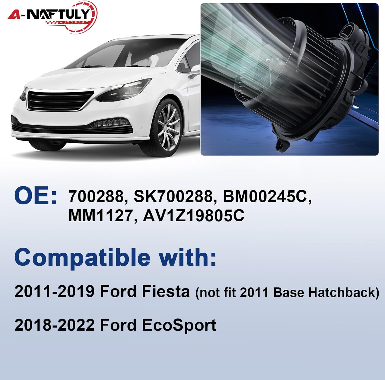 ac blower motor fan replacement fits for 2011-2019 ford fiesta, 2018-2022 ecosport, front hvac plastic heater blower motor, 700288, av1z19805c, sk700288, bm00245c