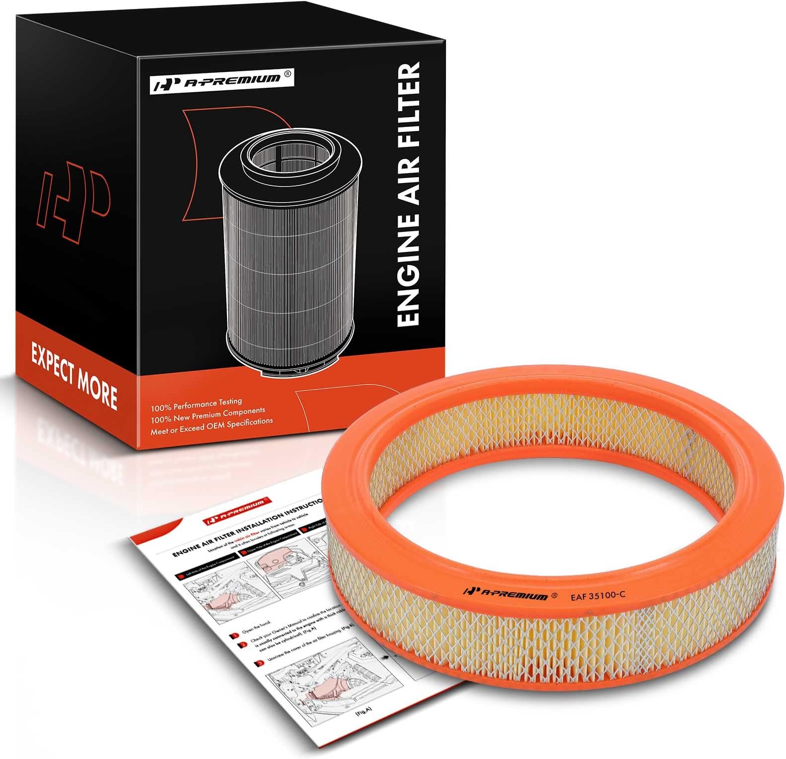 A-Premium Engine Air Filter Compatible with Ford F-150, F-250, F-350, Mustang, Bronco, Custom, F-100, E-100 Econoline, E-150 Econoline, E-200 Econoline & Mercury Cougar & Lincoln Town Car, Mark V