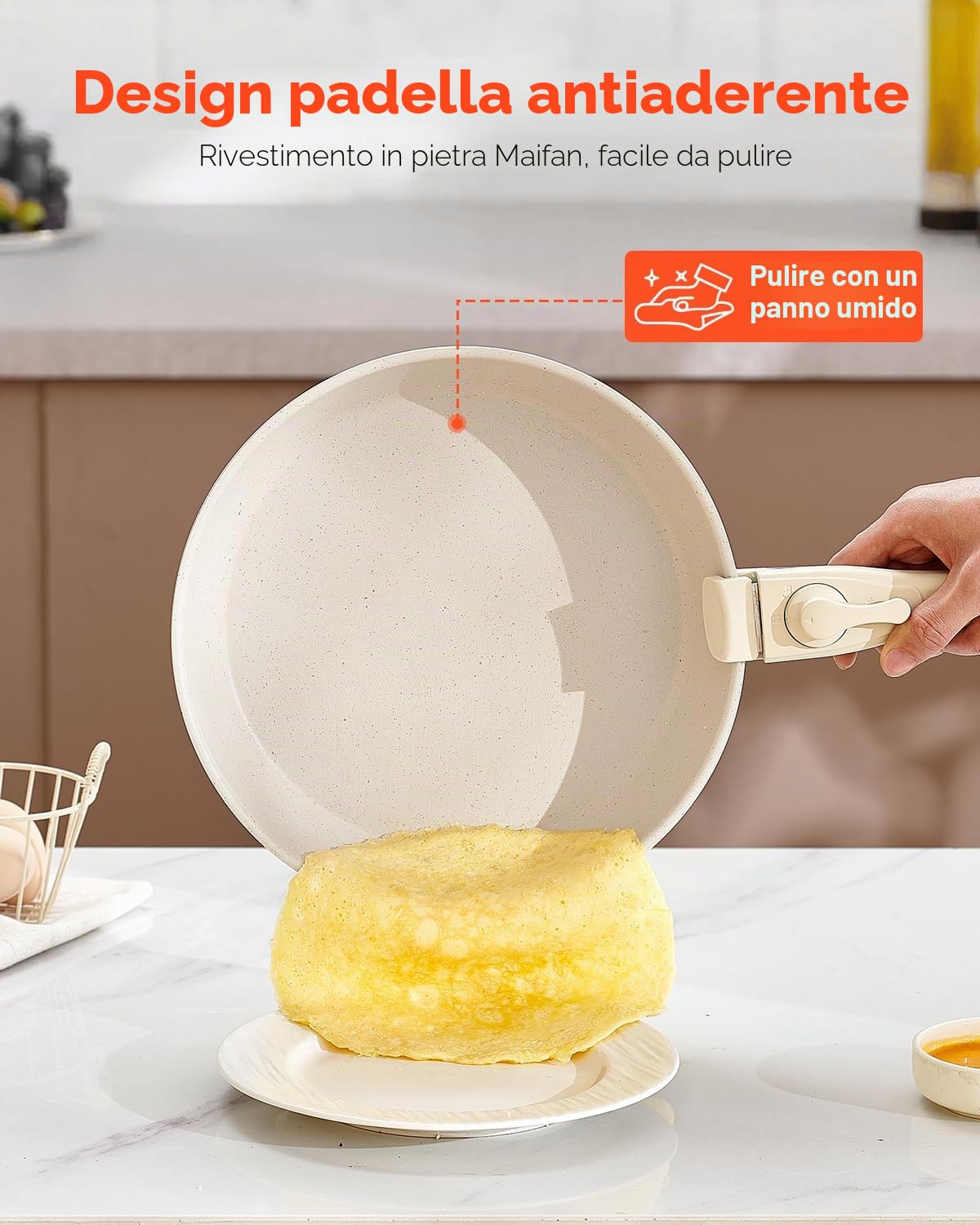 VEVOR Pentole e Padelle Antiaderenti, con Manico Staccabile, Set di Pentole a Induzione da Cucina per Camper, con Frittura, Coperchi in Vetro Temperato, Adatti Forno, Bianco 17 Pezzi