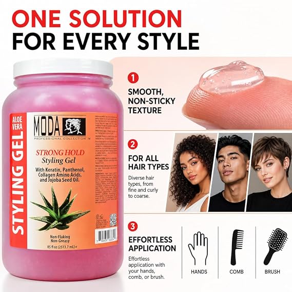MODA Styling Gel Flake-Free, All-Day Hold Hair Repair Treatment | Keratin, Collagen, Panthenol, Vitamin E & Glycerin | Alcohol-Free, Sulfate-Free, Cruelty-Free | All Hair Types | 85 oz