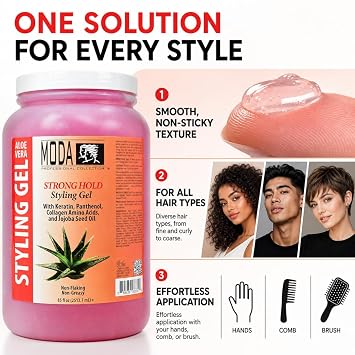 MODA Styling Gel Flake-Free, All-Day Hold Hair Repair Treatment | Keratin, Collagen, Panthenol, Vitamin E & Glycerin | Alcohol-Free, Sulfate-Free, Cruelty-Free | All Hair Types | 85 oz