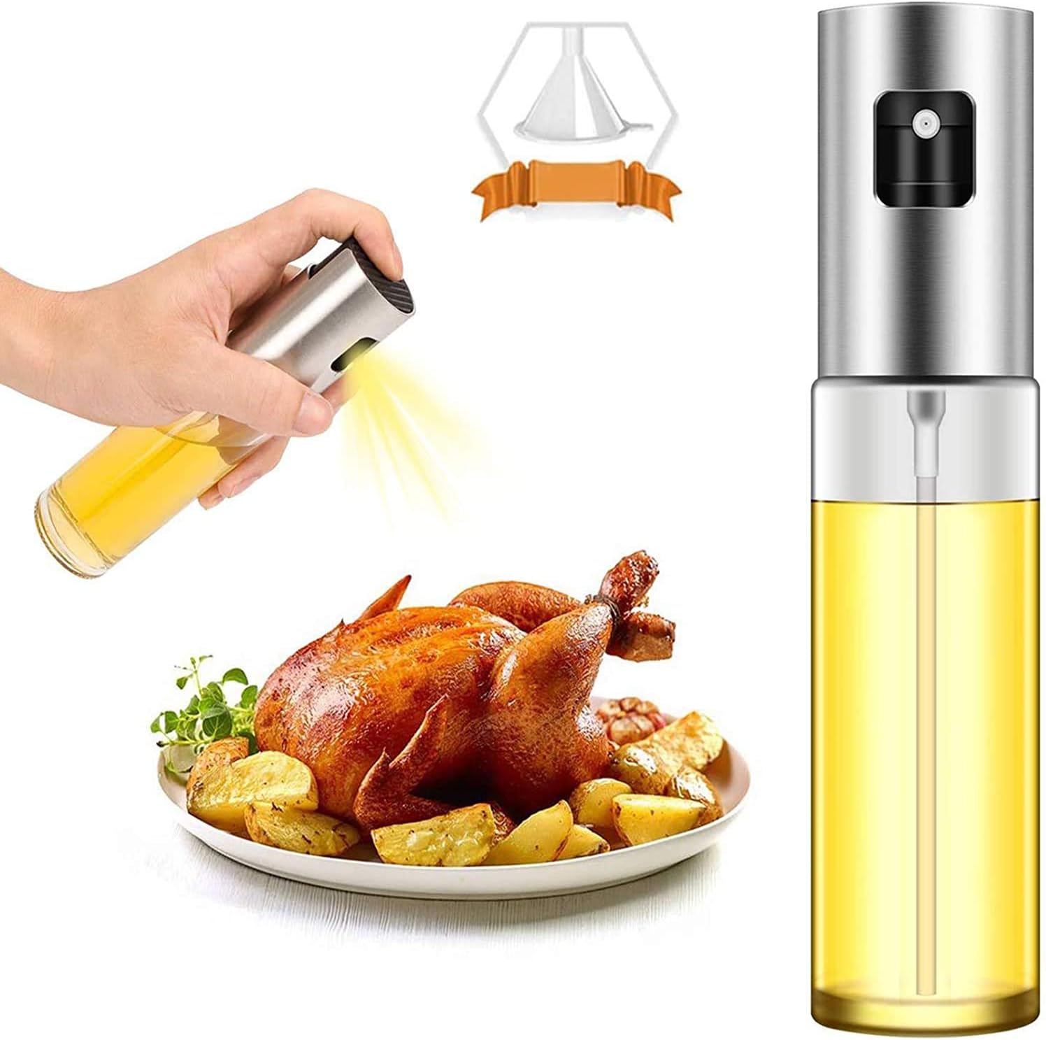 Olive Oil Sprayer, Spray Bottle, Portable Dispenser Mister For Cooking, Bbq, Salad, Baking, Roasting, Grilling, Frying, 3.4 Ounce Capacity, Glass 100Ml Random Color