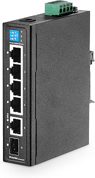 MokerLink 6 Port Industrial Din Rail Gigabit PoE Switch, 4 x 100/1000Mbps PoE Ports,IEEE802.3af/at PoE+, 1 Gigabit Uplink, 1 Gigabit SFP, Metal DIN-Rail & Wall Mount Ethernet Switch