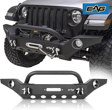EAG Full Width Front Bumper with Fog Light Hole and Winch Plate Fit for 2018-2022 Wrangler JL / 2020-2022 Gladiator JT