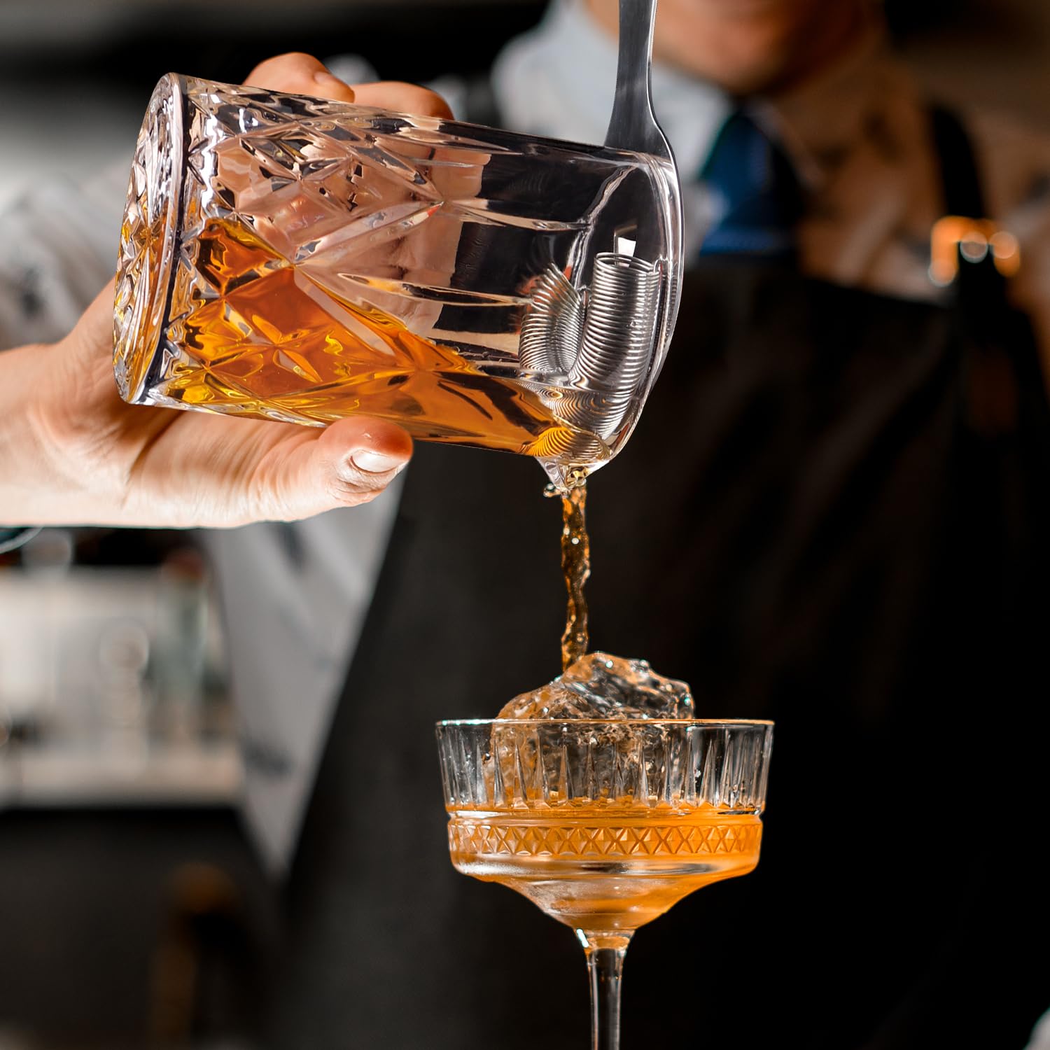Vaso mezclador de cóctel, vasos mezcladores de cristal de 18.5 onzas, accesorios de barman de fondo grueso para whisky Manhattan Martini 7