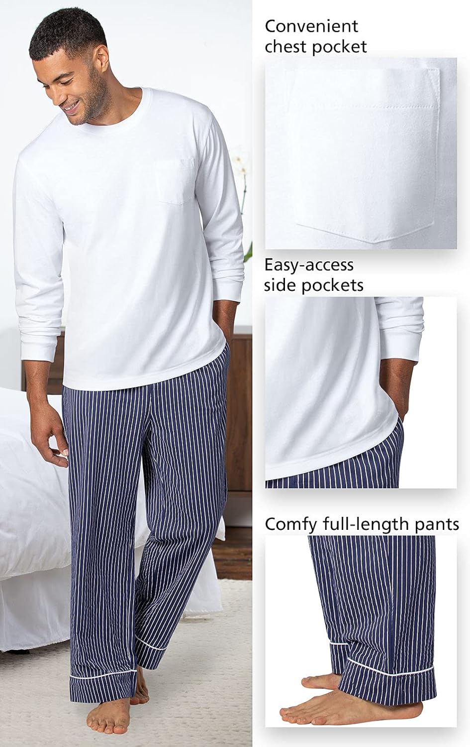 PajamaGram Men Pajamas Sets - Cozy 100% Cotton Pajamas for Men, Knit Long Sleeve Pajama Set for Men, Pijamas Para Hombres - Image 2