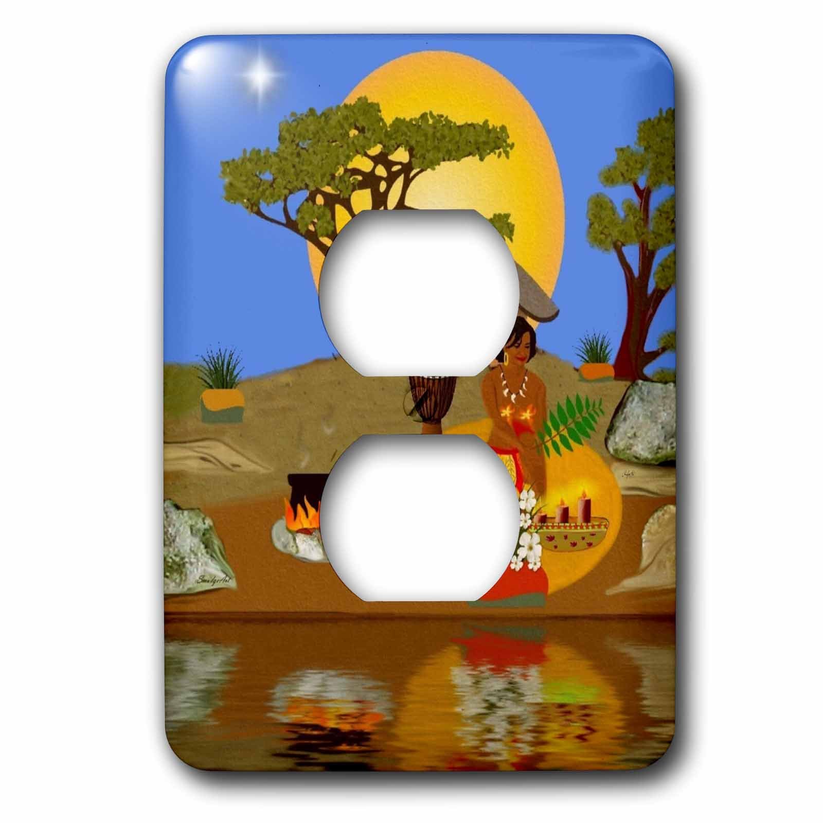 3dRose lsp_239356_6 African Village bouchon de prise multicolore accessoire mural