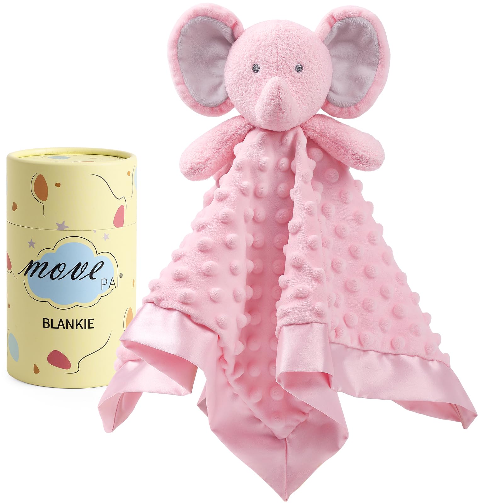 Baby Security Blanket, Soft Baby Lovey Toy Blanket for Girls, Snuggle Toy Lovie Newborn Gift, Stuffed Animals Pink Elephant 16 Inch