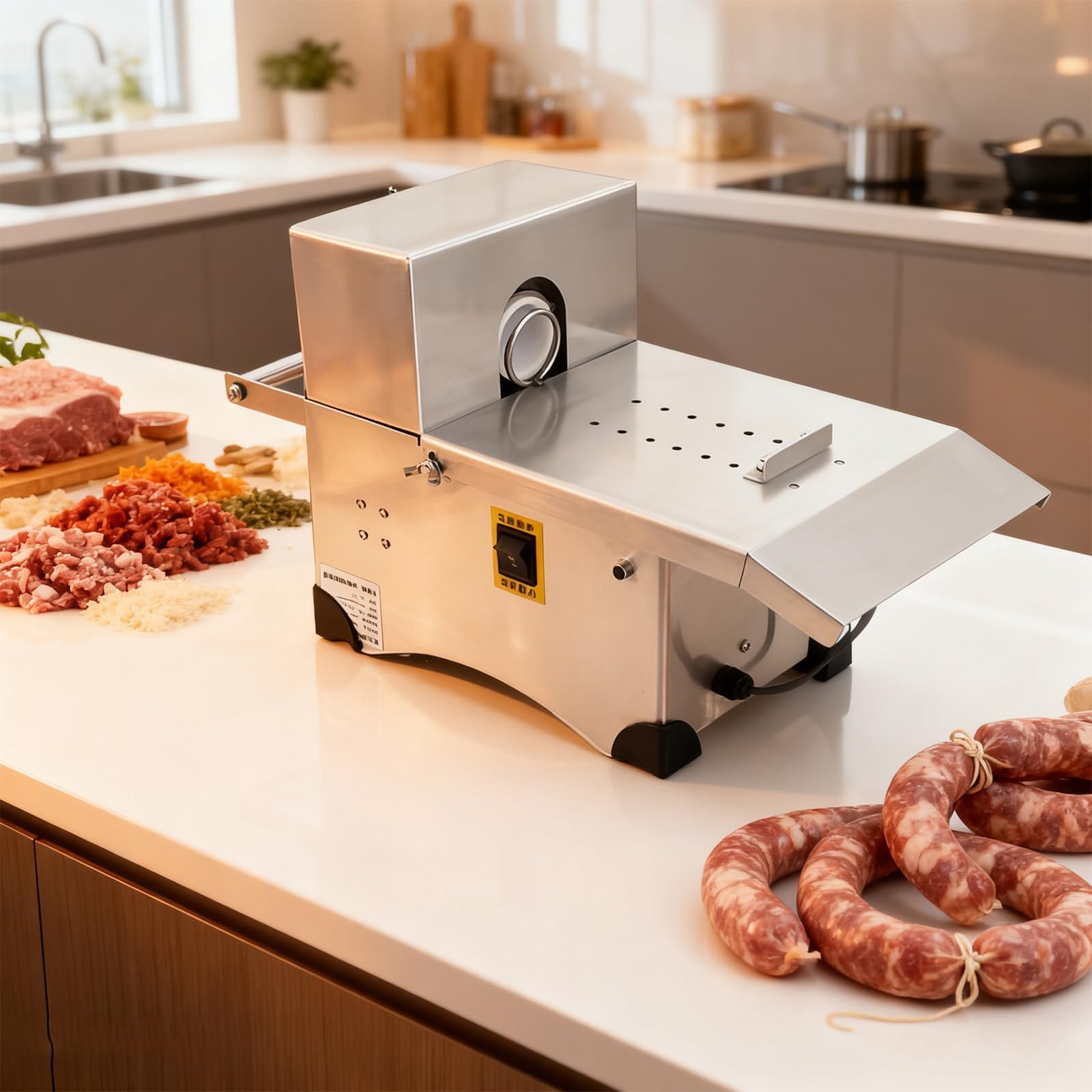 Electric Sausage Stuffer and Tying Machine, Automatic Sausage Linker 10-50mm with Foot Switch, Two Modes for Commercial and Home Use