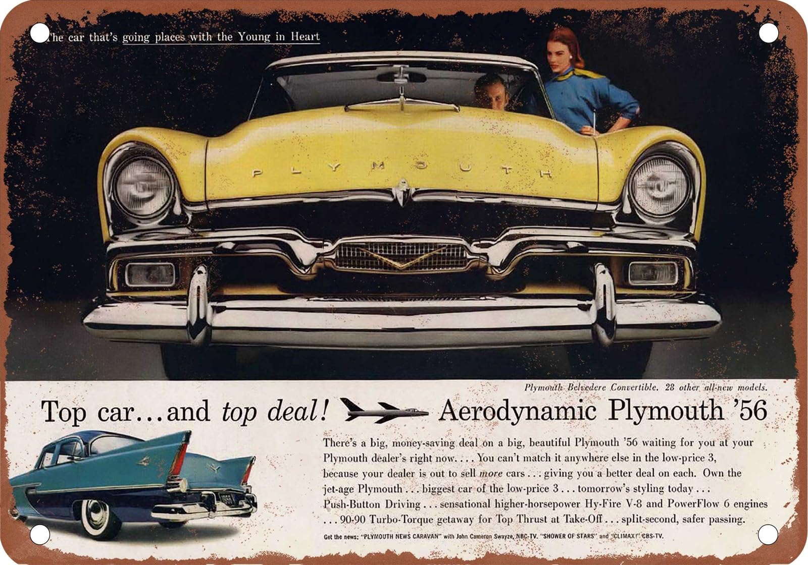 METAL SIGN - 1956 Plymouth Vintage Ad 01 - Old Retro Rusty Look home decor