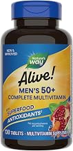 Nature’s Way Alive! Men’s 50+ Complete Multivitamin, Supports Healthy Brain, Eyes & Heart*, High Potency B-Vitamins, Gluten-Free, 130 Tablets (Packaging May Vary)