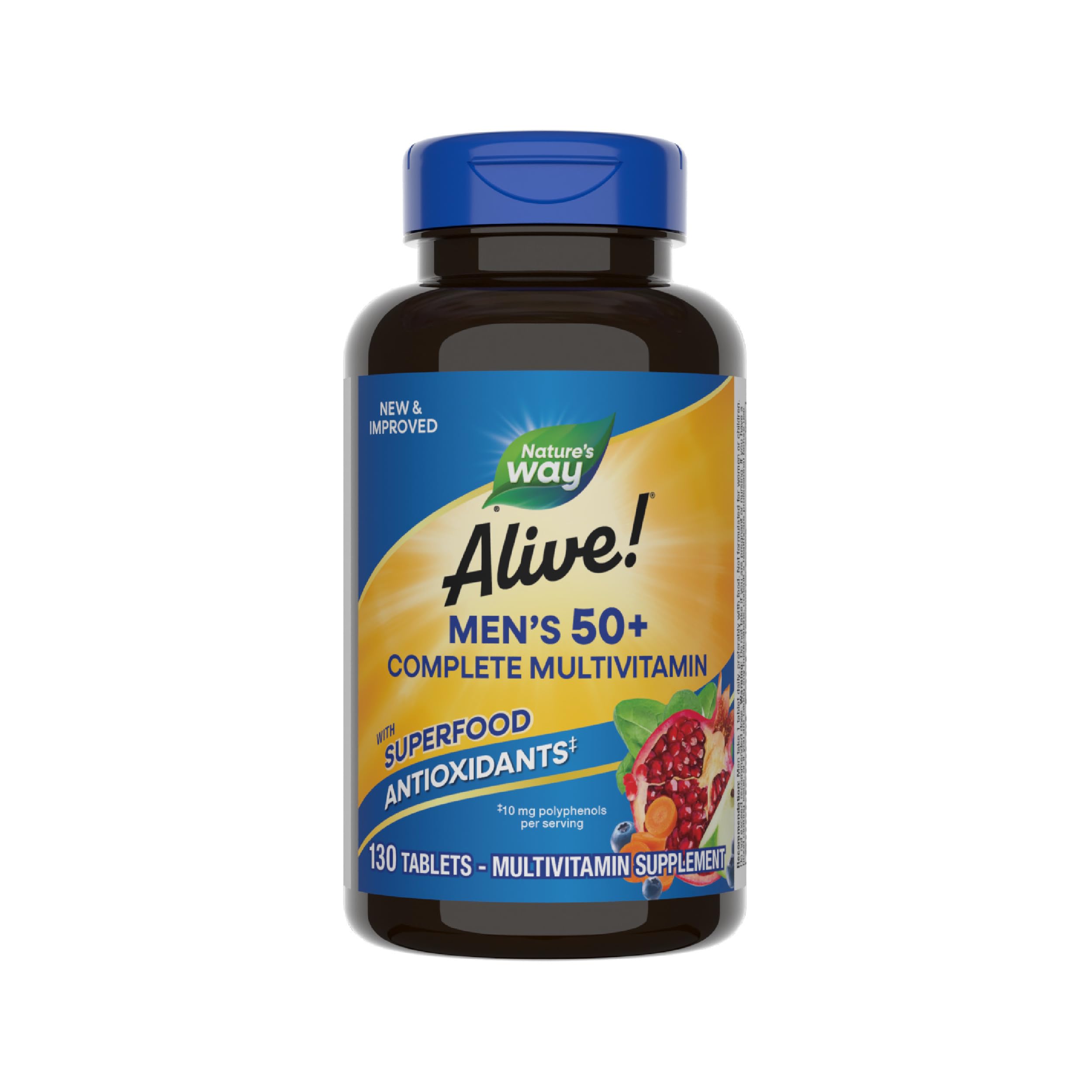 Alive! Men’s 50+ Complete Multivitamin, Supports Cellular Energy*, B-Vitamins, Gluten-Free, 130 Tablets