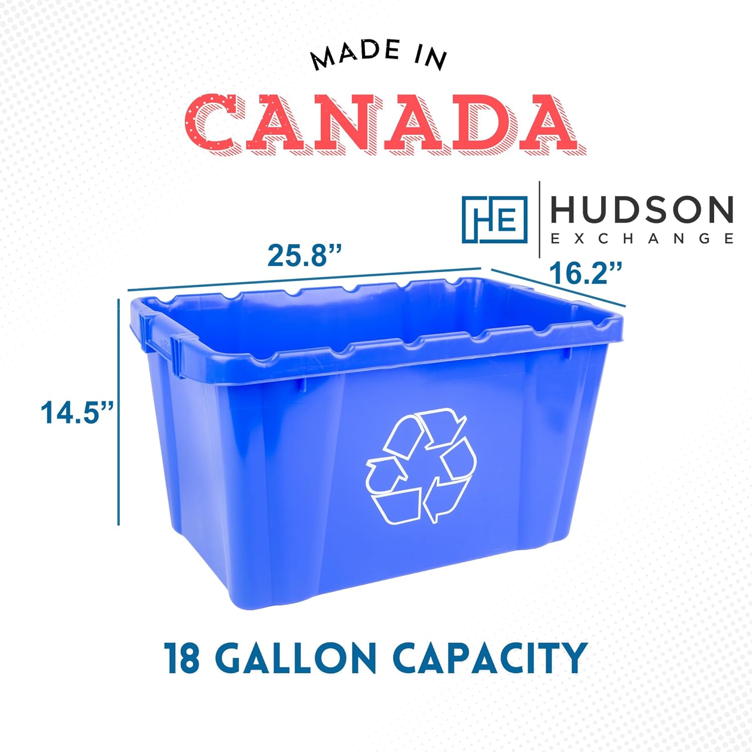 Hudson Exchange 25.8 x 16.2 x 14.5" (3 Pack, 18 Gallon) Recycle Container Curbside Tote Bin for Paper, Cans and Packaging, Blue