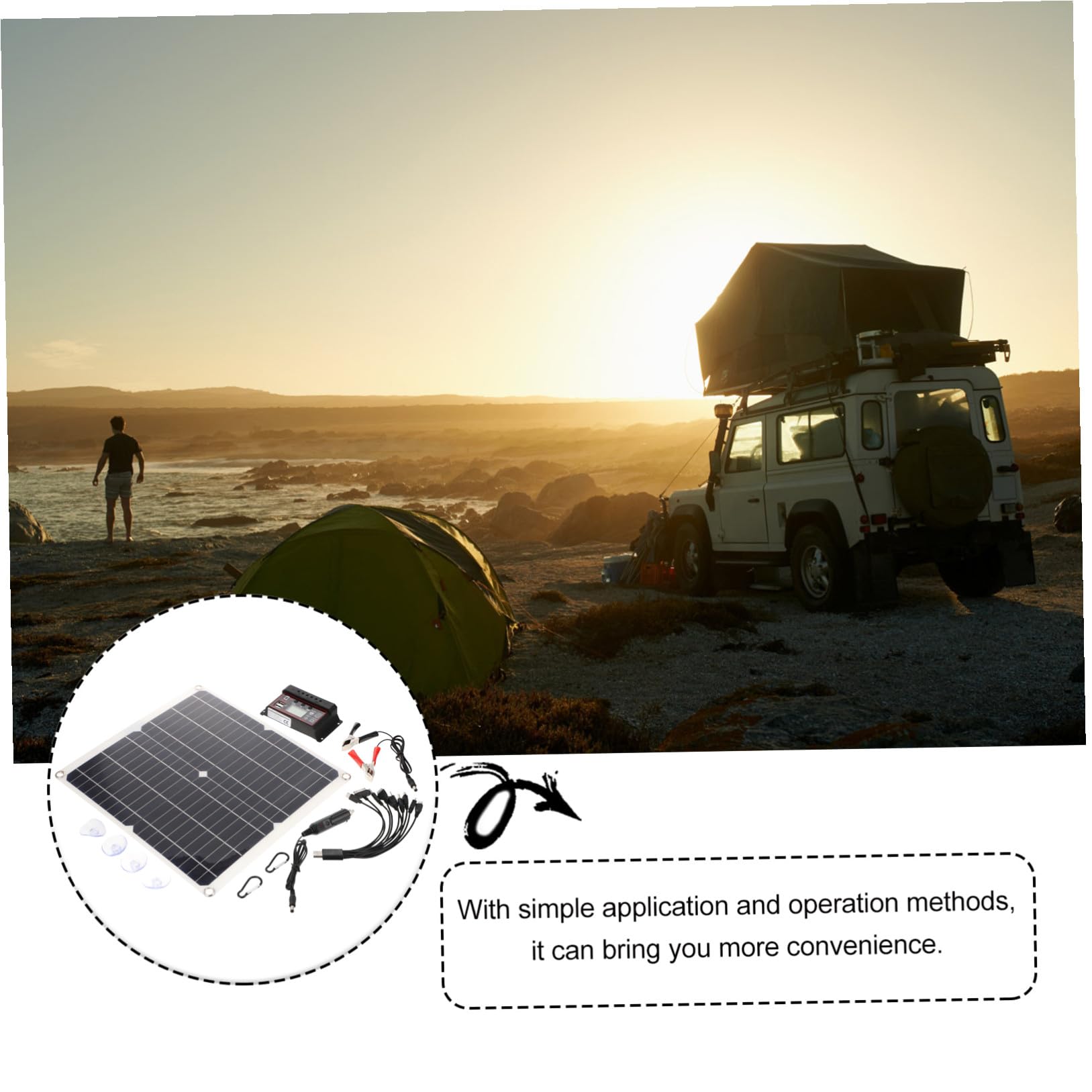 KOMBIUDA Kit Panneau Solaire Portable Monocristallin Flexible avec Contrôleur Chargeur Solaire Extérieur Léger pour Camping Randonnée Urgence