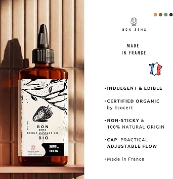 BIO Edible Massage Oil - Erotic, and Sensual: Perfect for Date Nights & Intimate Moments - Cosmos Organic - Natural Sweet Strawberry Aroma
