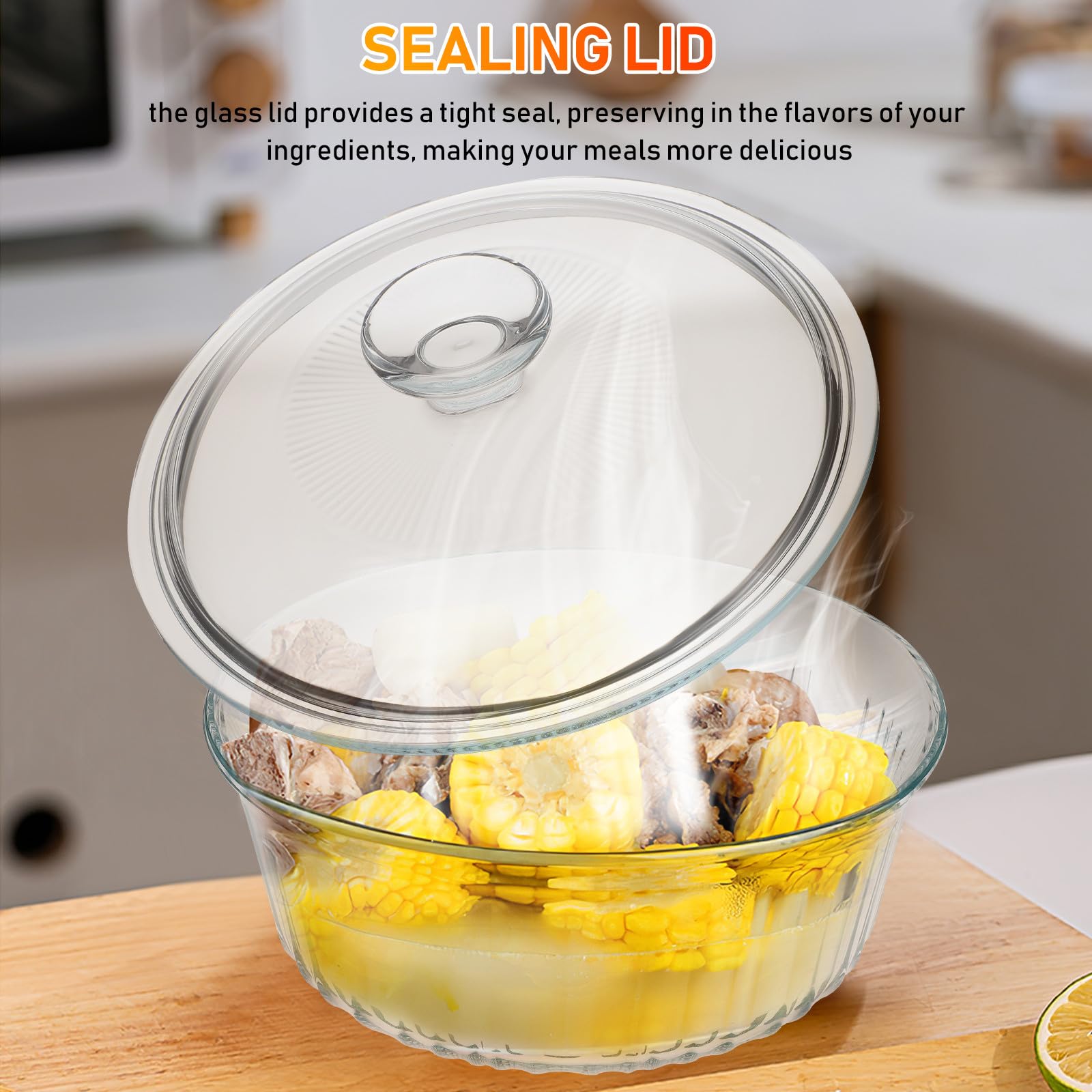 Glasbackform und Dichtem Verschluss mit Hoher Transparenz Runde mit Deckel 1,6l aus Hochborosilikatglas zum Kochen und Backen in Küche