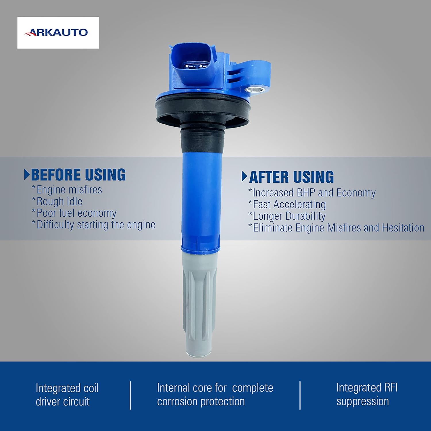 8PCS ARKAUTO HIGH PERFORMANCE IGNITION COIL ARK-IG622-B BR3Z-12029-A BR3Z12029A BR3E-12A375-AA BR3E12A375AA 5C1859 UF622 UF-622 DG542 DG-542 FOR Ford F-150 F150 Mustang 5.0L V8
