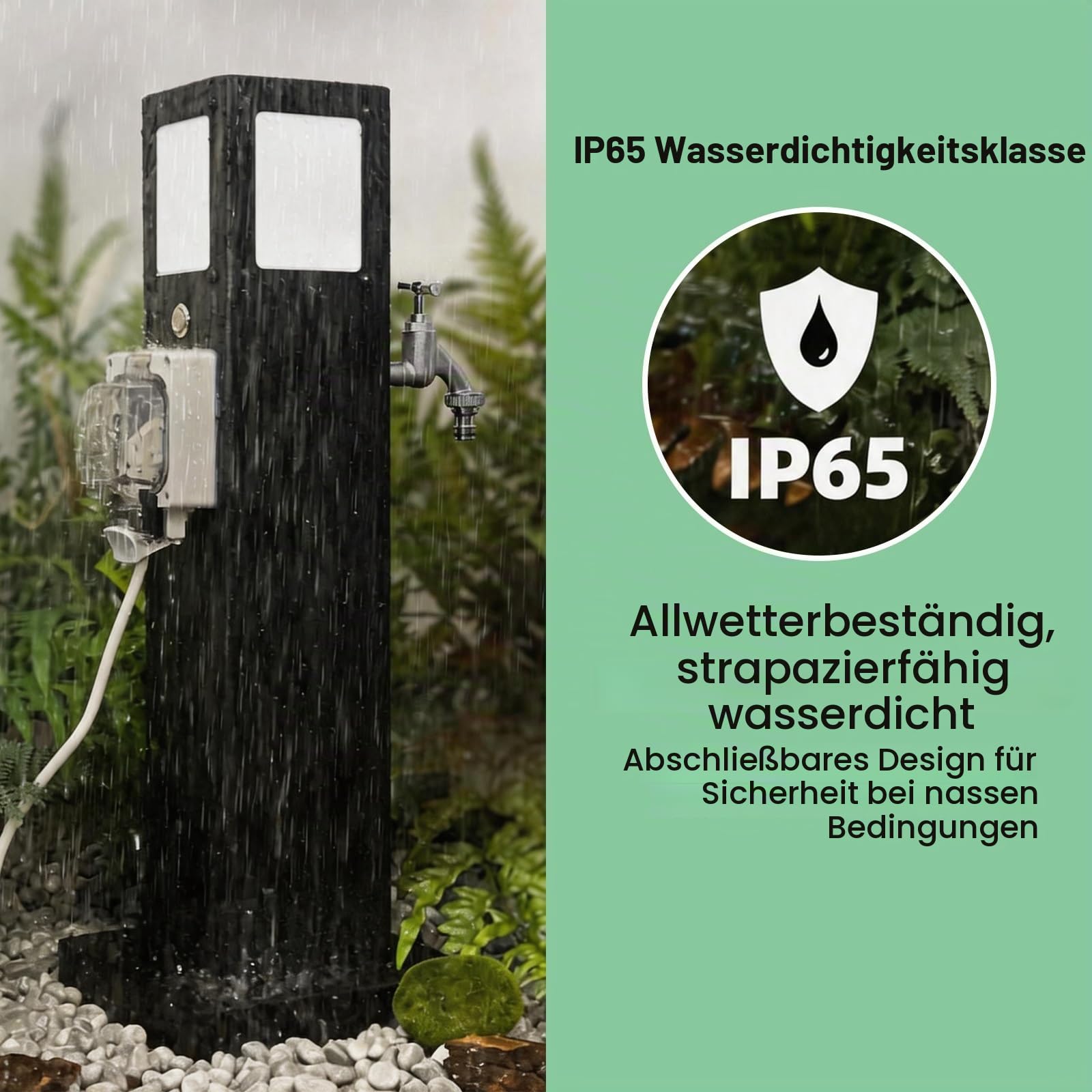 Wassersäule Garten mit Wasserhahn, Wasserzapfsäule Edelstahl 304 Frostbeständig, LED, Steckdose IP66, Gartenwassersäule Freistehend für Terrasse Hof(80cm/31in)