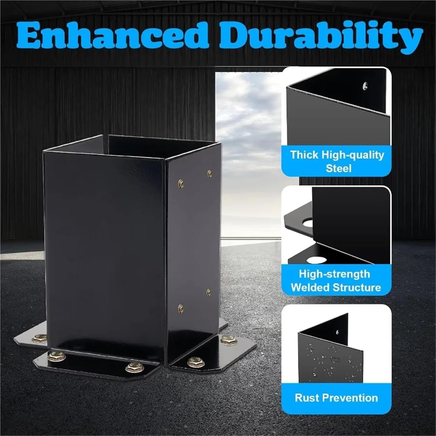 4 x 4 Post Anchor Base 4 PCS Inner Size 3.6"x3.6" Post Base Brackets Heavy Duty Powder Coated Post Support Bracket Thick Steel