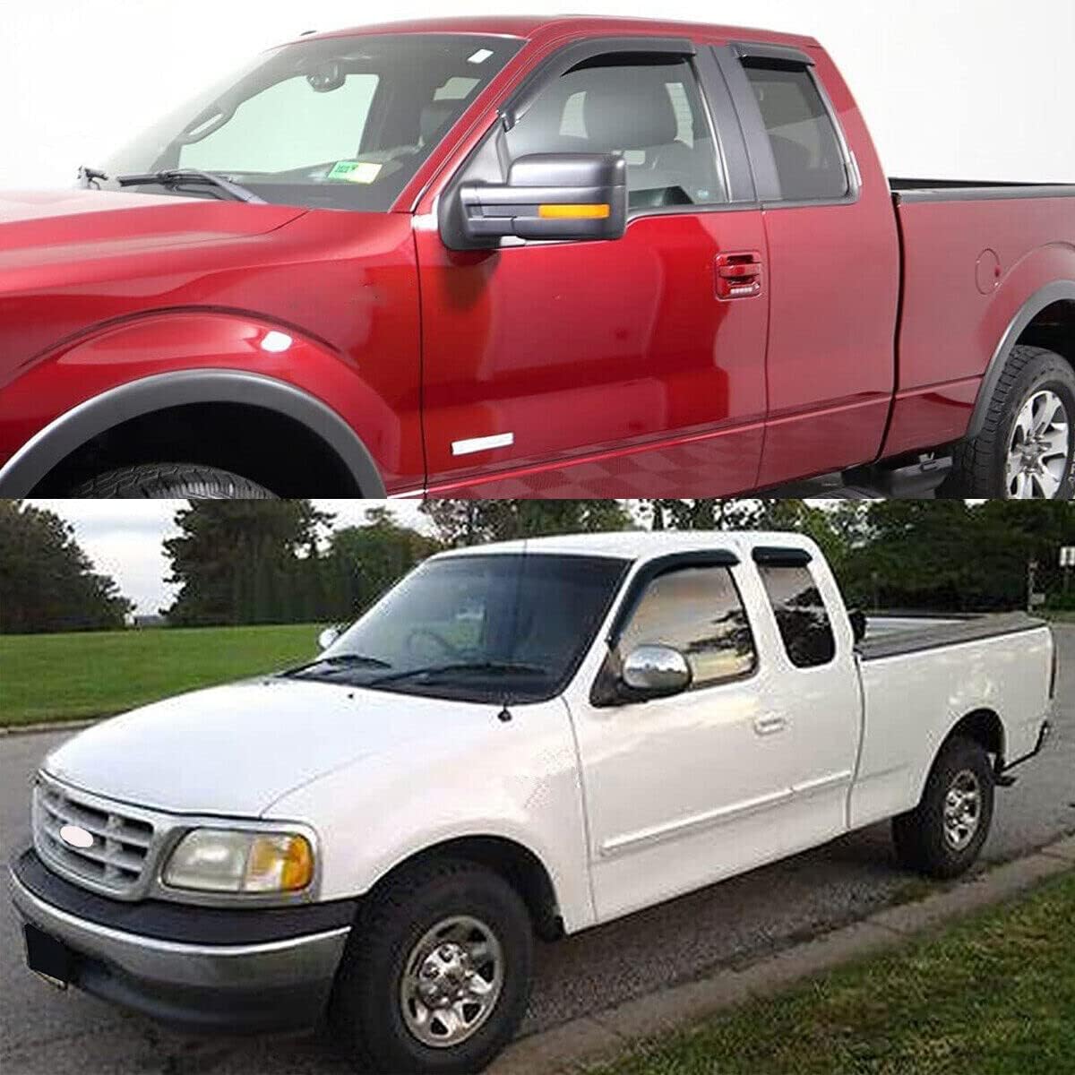 Original 4pcs Side Window Deflectors, Outside Mount Tape-On Rain Guards, Window Visors Compatible with Ford F-150 97-03 Super/Extended Cab 97-99 F250 Light Duty Super/Extended Cab 94808