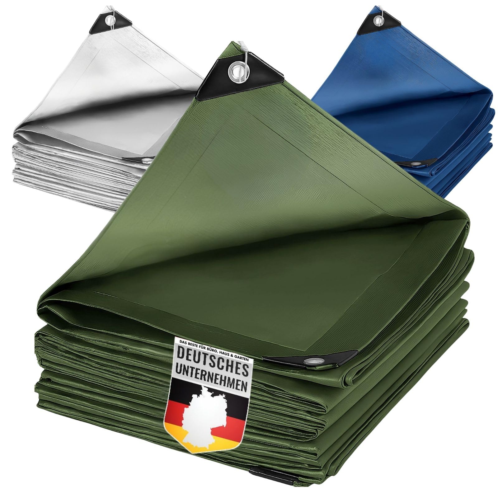 KARAT Telone multiuso 240g/m² impermeabile 10x12m Verde Telone per protezione dalle intemperie - Ideale per l'area del giardino - Stabilizzato ai raggi UV, rivestito su entrambi i lati, impermeabile e