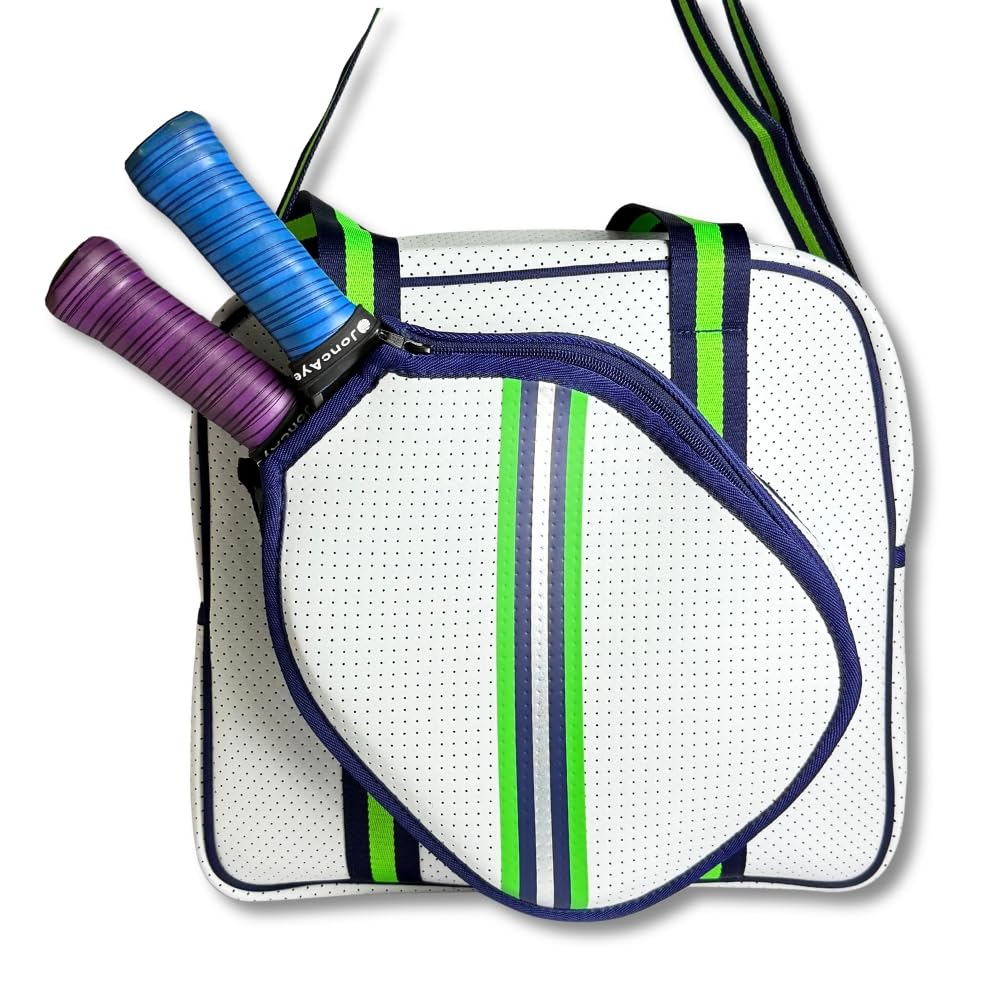The Tie Hub White and Green Neoprene Pickleball Bag with Paddle Holder and Adjustable Shoulder Strap Sport Tote for Men and Women-image-17